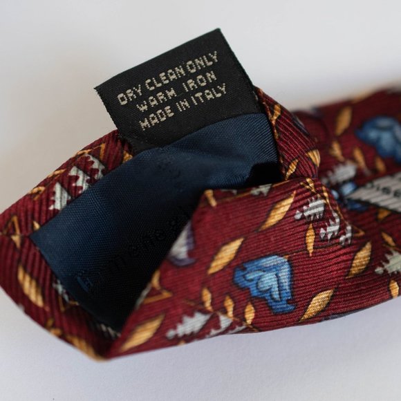 Ermenegildo Zegna Men's Designer Silk Necktie, Burgundy Red, Blue, Yellow, Italy - Picture 4 of 4